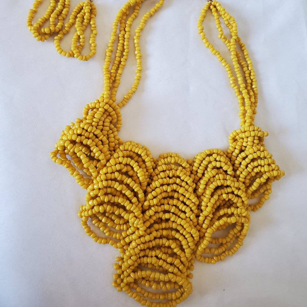 Corncob yellow seed bead stacked loop necklace & earring set